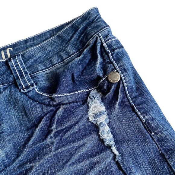Vintage Hydraulic Distressed Denim Blue Jean Flap Pocket Micro Mini Skirt Sz 7/8 - Picture 8 of 14